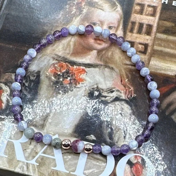 Lepidolite labradorite amethryst super dainty 4mm beaded bracelet - Picture 1 of 5